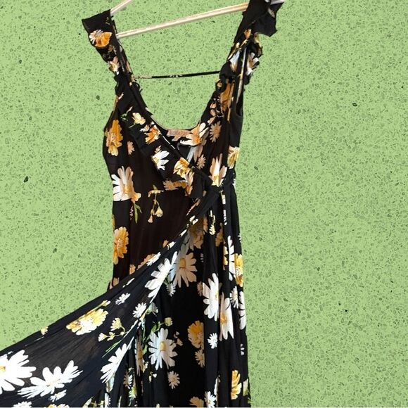 Patrons of Peace black midi wrap sundress daisy floral ruffles - Picture 8 of 15